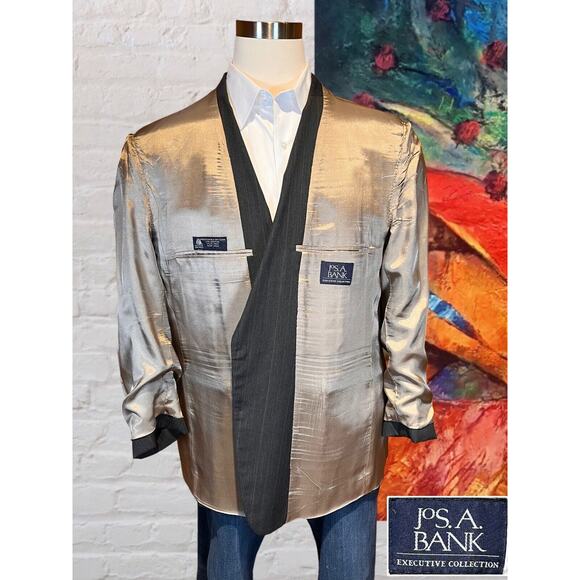 Jos A Bank 48R Gray Blue Red Pinstripe Blazer Casual Sport Coat Jacket Repair - Picture 7 of 16